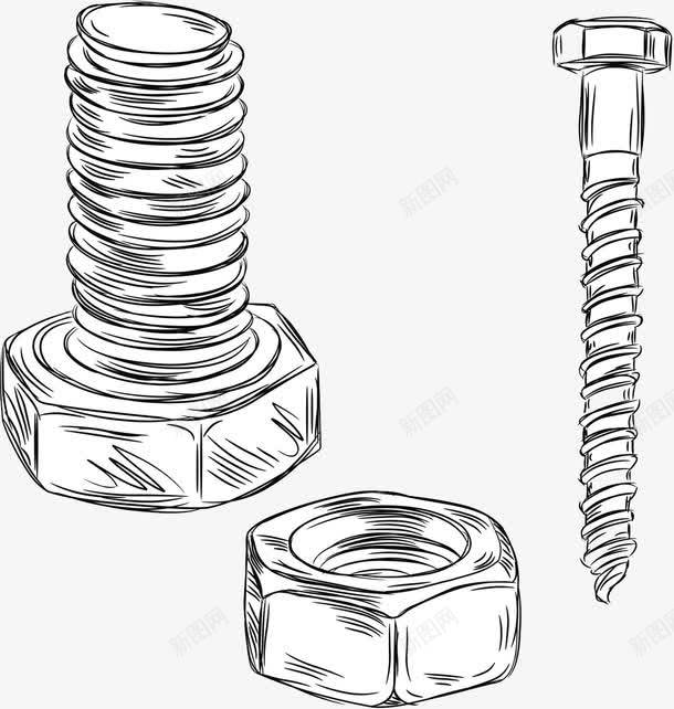 线描螺丝螺母png免抠素材_88icon https://88icon.com 工业化 线描 螺丝螺母 零件