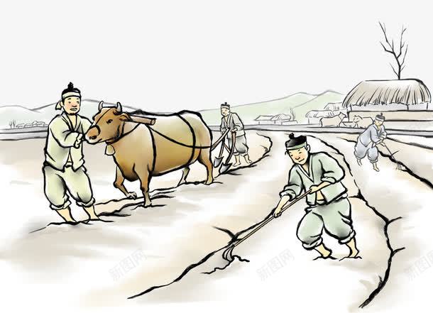 水墨农夫耕田png免抠素材_88icon https://88icon.com 农夫 古代人物 古代农夫 牛 牛耕田 耕牛 耕田