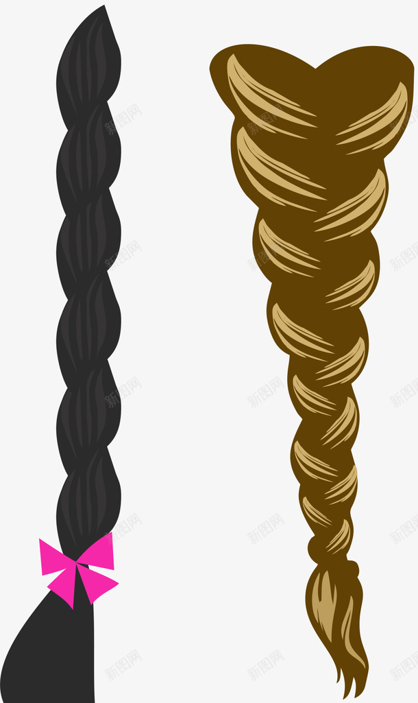褐色黑色辫子矢量图eps免抠素材_88icon https://88icon.com 卡通辫子 卡通风格 女士辫子 矢量辫子 褐色黑色 辫子 矢量图
