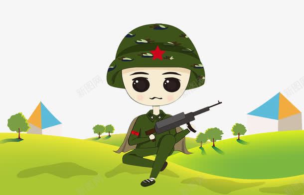 卡通童兵军训png免抠素材_88icon https://88icon.com 军事训练 军人 军训 军训夏令营 卡通 卡通人物 房子 树木 演习 演练 草地