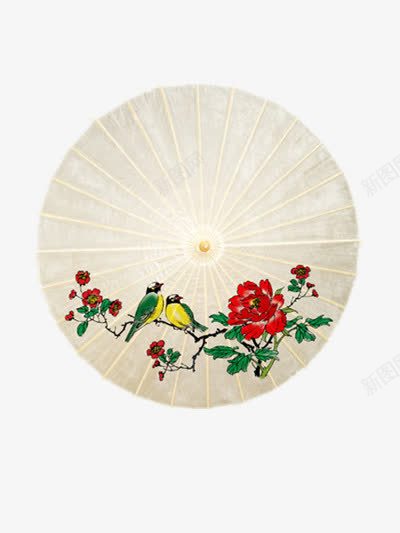 个性油纸伞png免抠素材_88icon https://88icon.com 手绘 白纸伞面 翠鸟 花朵
