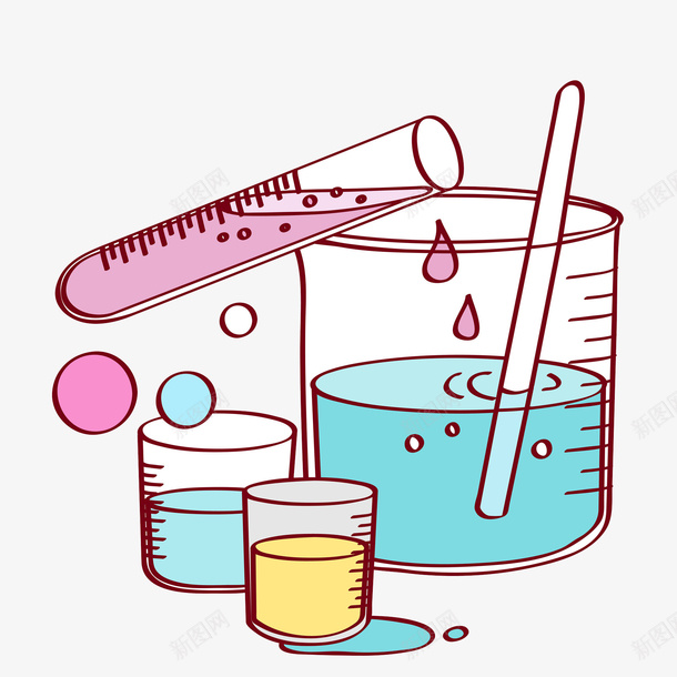试管和烧杯手绘插画png免抠素材_88icon https://88icon.com 化学 医疗 实验 泡泡 测量 玻璃 科学实验 试管和烧杯手绘插画
