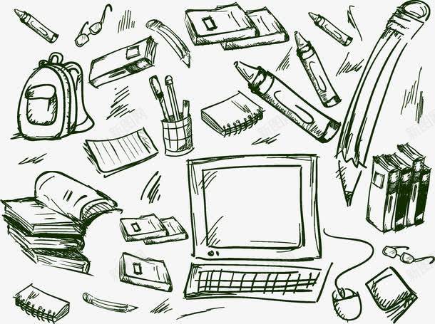 素描学习工具矢量图ai免抠素材_88icon https://88icon.com 书包 学习 工具 电脑 素描 读书 铅笔 矢量图