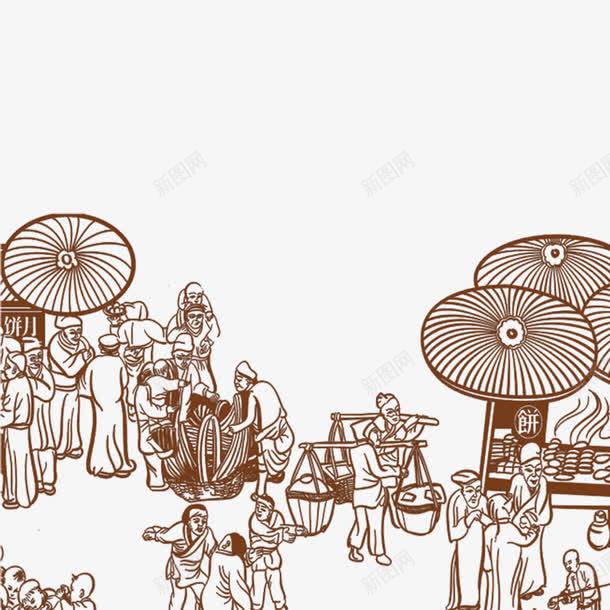 手绘古代城镇线稿png免抠素材_88icon https://88icon.com PNG 古代 古代商铺街景 古代集市 手绘 线稿 集市