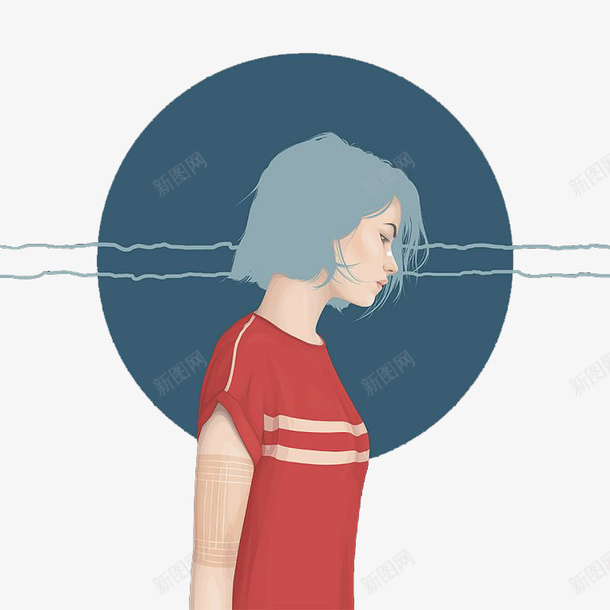 思乡的女子png免抠素材_88icon https://88icon.com 人物 动漫 忧伤 思乡 月亮 短发 蓝色 设计
