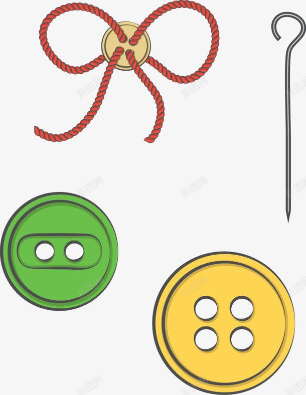 卡通纽扣png免抠素材_88icon https://88icon.com 大头针 手绘 绳子 绿色纽扣 黄色