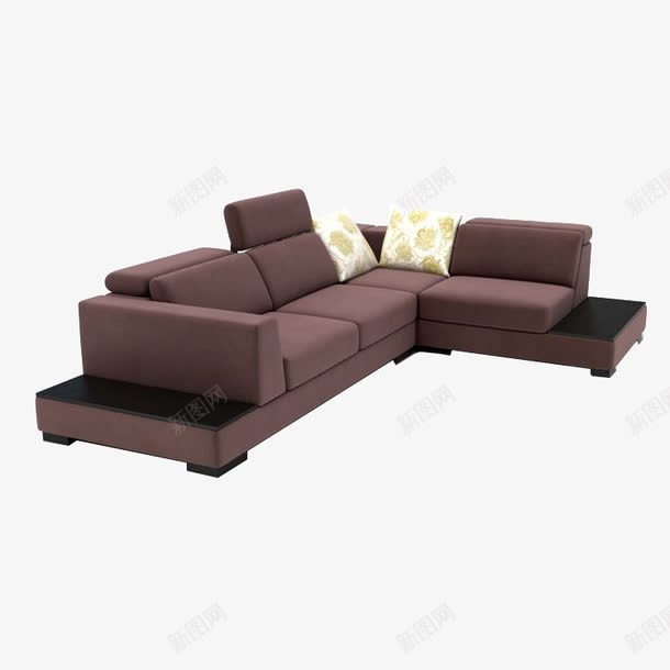 沙发png免抠素材_88icon https://88icon.com 家具 布质 枕头 棕色 沙发