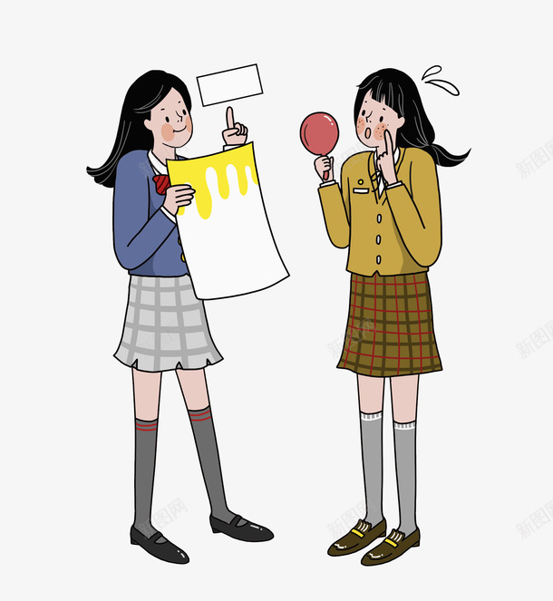 手绘交谈的女孩png免抠素材_88icon https://88icon.com 交谈 人物 创意 唯美 女孩 插图 校服 简笔 简约
