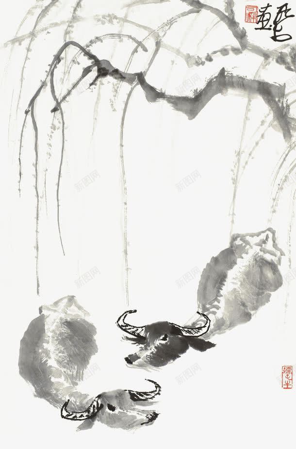 国画柳牛图png免抠素材_88icon https://88icon.com 国画 垂柳 李可染 柳树 柳溪 柳牛图 水墨 水墨垂柳 水牛