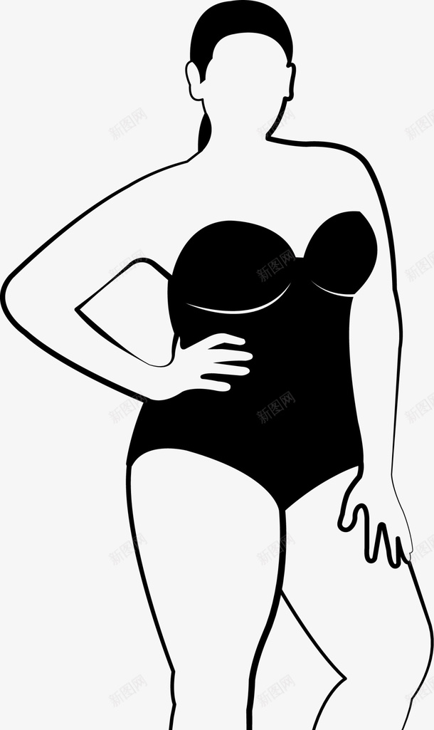 黑色扁平优雅女孩png免抠素材_88icon https://88icon.com 世界肥胖日 优雅女孩 体重 健康 女孩剪影 微胖女生 胖子