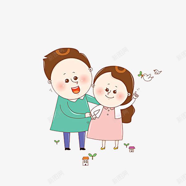 一对夫妻png免抠素材_88icon https://88icon.com 卡通 夫妻 孕妇 小草 小鸟 帅气的 男人 简笔