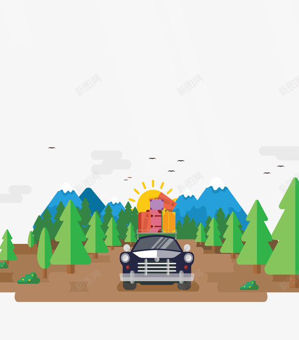 卡通扁平化自驾游开车png免抠素材_88icon https://88icon.com 卡通汽车 扁平化汽车 环境 生态 自然环境 自驾游 郊外 驾车