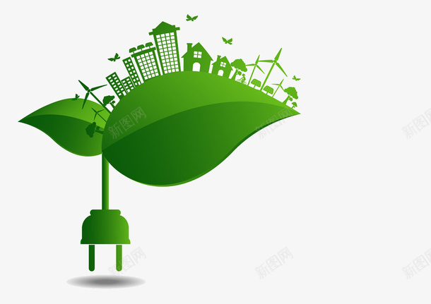 绿色叶子上的房子矢量图eps免抠素材_88icon https://88icon.com 建筑 房屋 插座 环保 矢量图