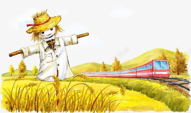 稻田里场景png免抠素材_88icon https://88icon.com 火车 稻田 稻田插画 稻草人