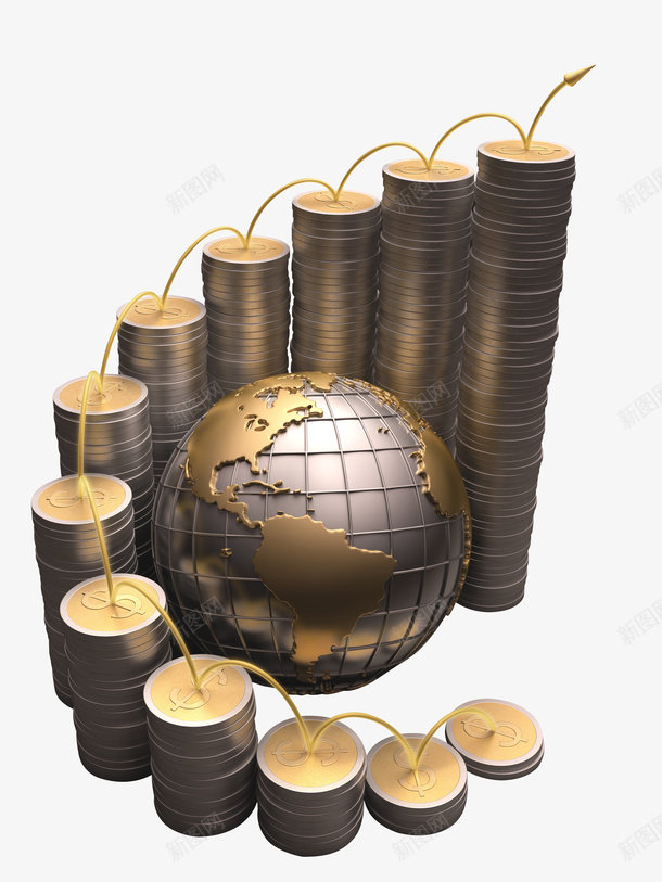 地球和金币手绘图png免抠素材_88icon https://88icon.com 向上 地球 手绘图 投资 金币 金融 钱币 钱财