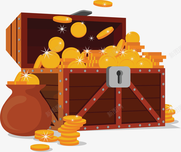 翻开盖子的藏宝箱矢量图ai免抠素材_88icon https://88icon.com 古代箱子 宝箱 宝藏 矢量png 矢量图 藏宝箱 金币 金币箱子