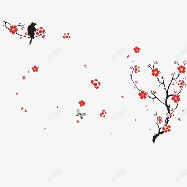 红色腊月梅花png免抠素材_88icon https://88icon.com 梅红 梅花 红色 纷飞 腊月