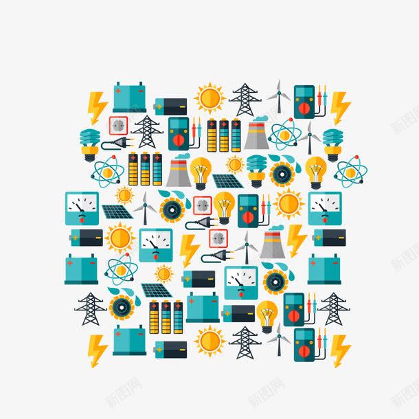 时尚扁平电力集合png免抠素材_88icon https://88icon.com png免抠图 扁平 手绘 灯泡 电力 电压 电极 闪电