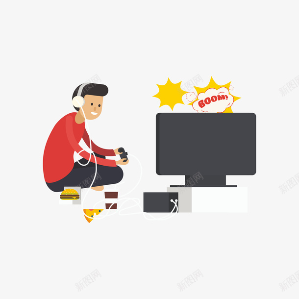 卡通版玩游戏的男孩png免抠素材_88icon https://88icon.com 动漫动画 卡通手绘 宿舍玩游戏 彩色游戏机 游戏机 电脑 男孩 装饰图 食物