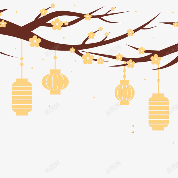 中国内新年灯笼梅花枝背景png免抠素材_88icon https://88icon.com 中国风 古风 手绘 梅 梅花 灯笼 花 赏花