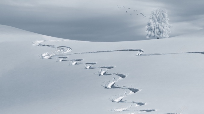 冬天雪景脚印背景图片 冬天雪景脚印背景