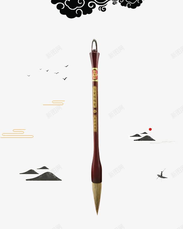 中国风元素psd免抠素材_88icon https://88icon.com 山 日落 毛笔 水墨