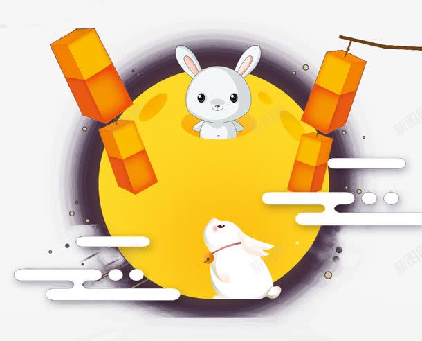 卡通玉兔和月亮png免抠素材_88icon https://88icon.com 中秋 中秋节 云朵 卡通兔子 月亮 月球 玉兔 白兔 节庆 节日