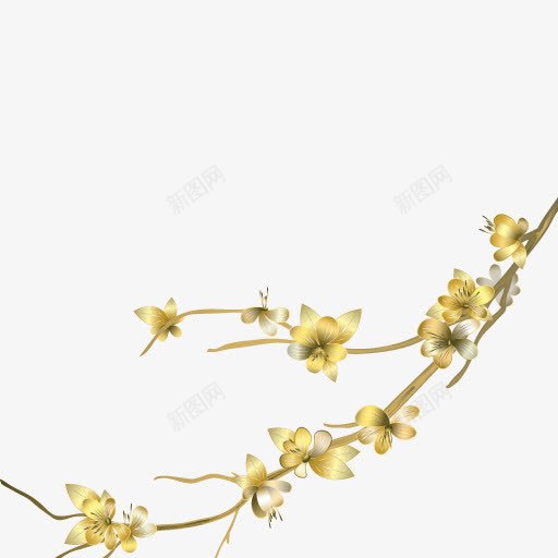金色雕刻花png免抠素材_88icon https://88icon.com 树枝 花朵 金色 雕刻