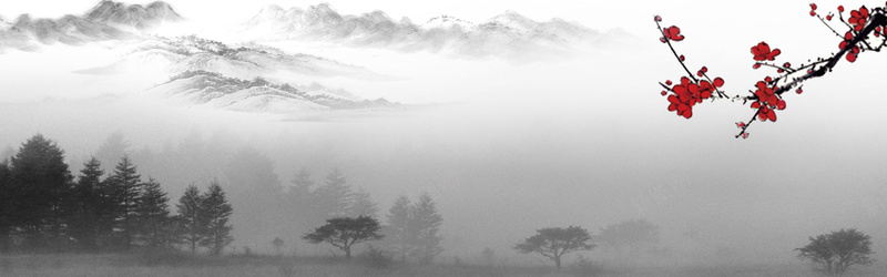 水墨中国风格促销bannerpsd设计背景_88icon https://88icon.com 大门素材 山峰素材 山水素材 扫把素材 梅花 水墨风格背景 矢量叶子素材 矢量石头素材 矢量迎客松