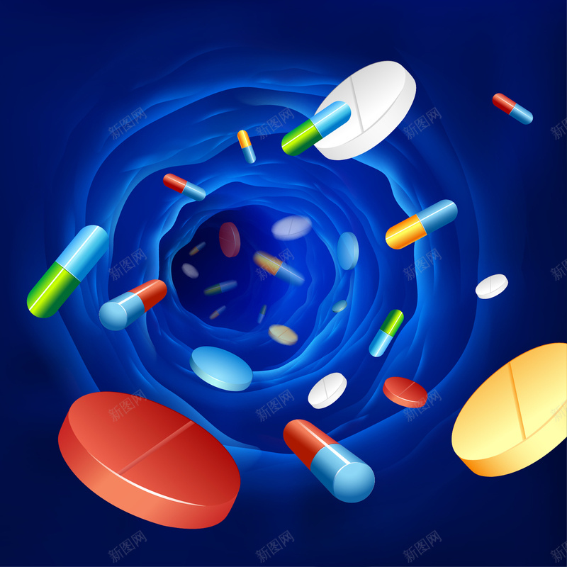创意前卫旋涡药丸医药海报背景矢量图ai设计背景_88icon https://88icon.com 创意 医疗 医药 卡通 彩绘 旋涡 海报 肠胃效果 背景 药丸 药片 蓝色背景 矢量图