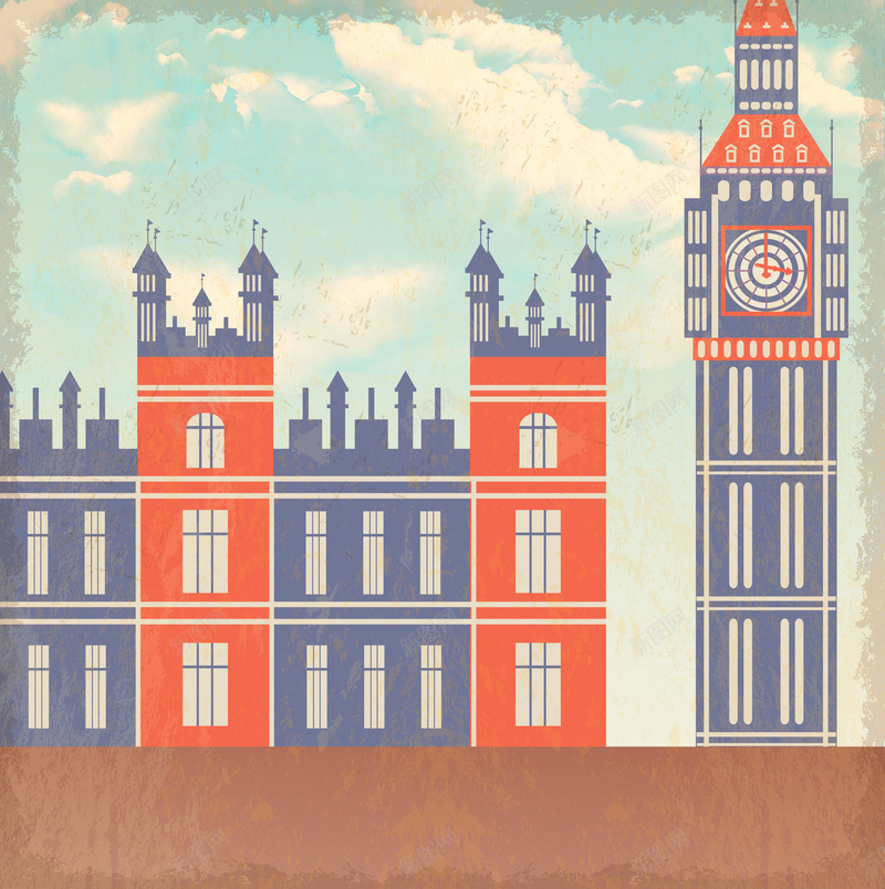 卡通英伦风手绘彩色卡片矢量背景ai设计背景_88icon https://88icon.com 卡通卡片 卡通大楼 复古背景 彩色卡通 时钟大楼 矢量背景 英伦背景 贺卡 邀请卡 矢量图