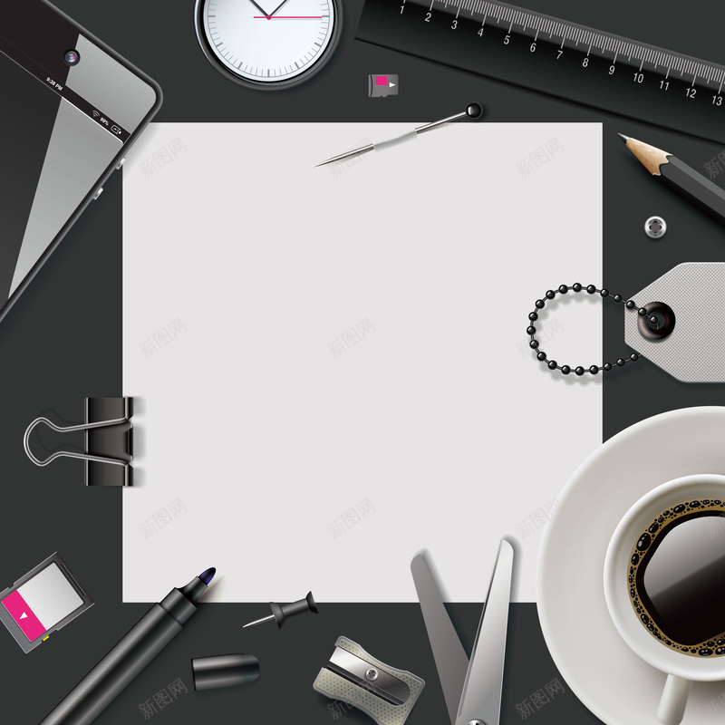 矢量办公文具背景jpg设计背景_88icon https://88icon.com 俯视 办公文具 小资生活 矢量 背景 黑色