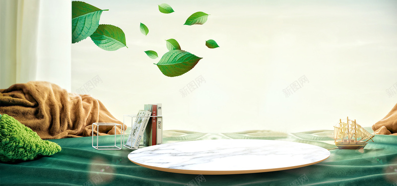 时尚创意合成海报bannerpsd设计背景_88icon https://88icon.com 书籍 大理石 女包 字体设计 桌面 气球字体 箱包 绿叶 艺术字 贝壳包
