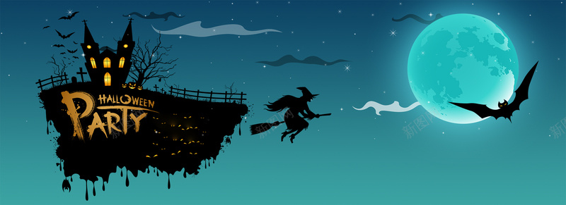 创意扁平万圣节创意bannerjpg设计背景_88icon https://88icon.com 可怕南瓜 女巫女巫的房子 恐怖 星空 现场气氛 童话故事 超现实主义 阴森 黑暗