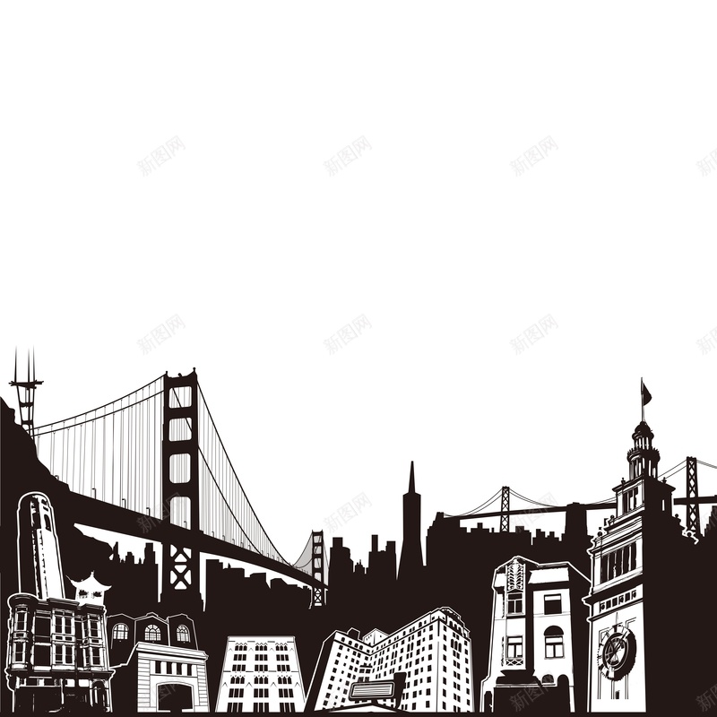 黑白都市插画模板矢量图ai设计背景_88icon https://88icon.com AI 剪影 城市 建筑 插画 海报 矢量 都市 黑白 矢量图