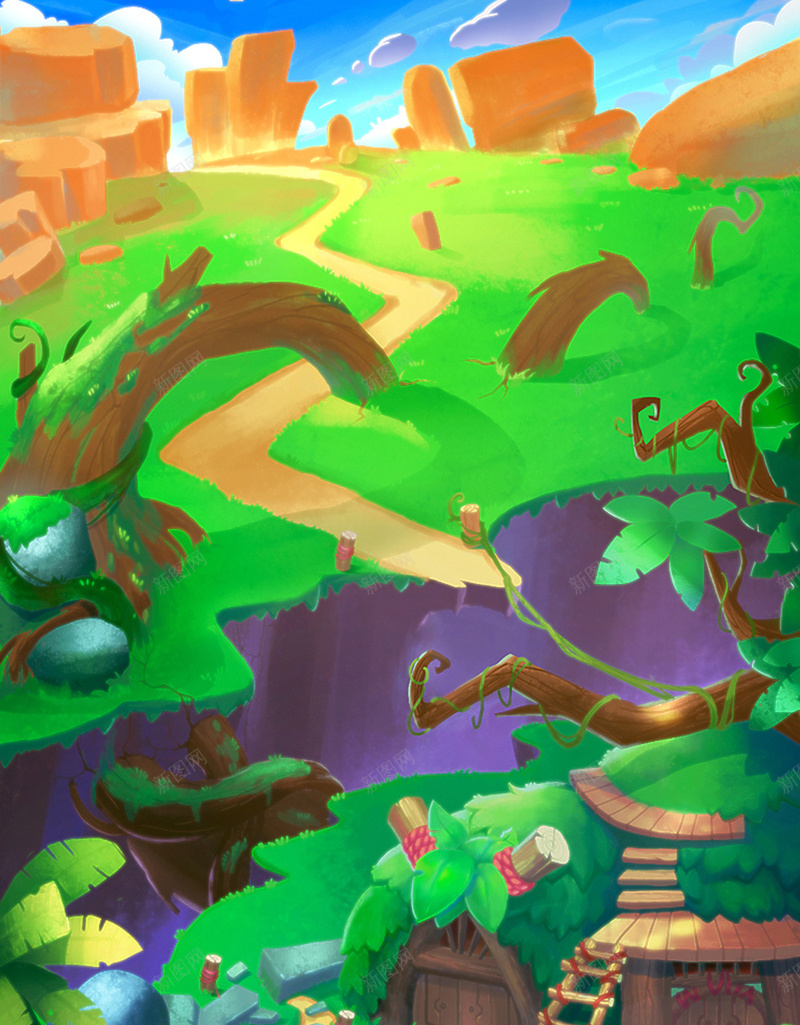 绿色植物卡通游戏场景H5背景jpg设计背景_88icon https://88icon.com H5 卡通 卡通世界 手绘 植物 游戏场景 童趣 绿色