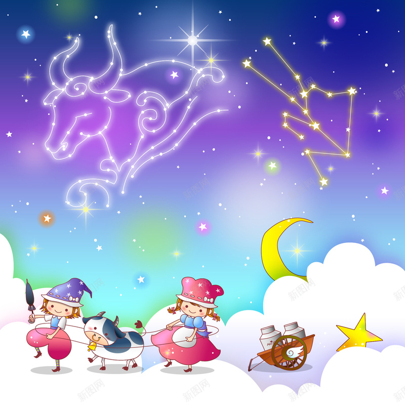 卡通金牛座星座矢量背景ai设计背景_88icon https://88icon.com AI 卡通人物 可爱 星座海报 星座素材 星星 月亮 梦幻星空 白色 矢量卡通图 金牛座 矢量图