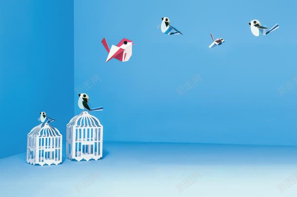 蓝色背景手工小鸟jpg设计背景_88icon https://88icon.com 小鸟 手工 背景 蓝色