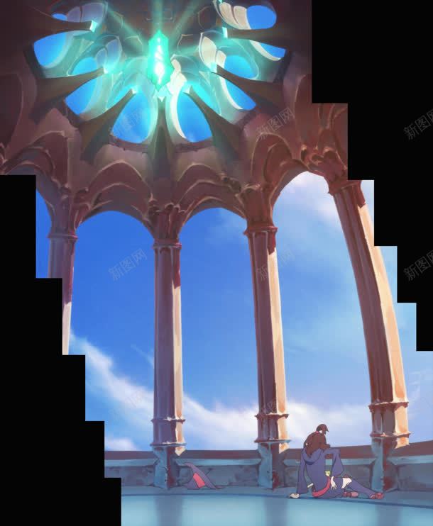 手绘蓝色天空巫女jpg设计背景_88icon https://88icon.com 天空 蓝色