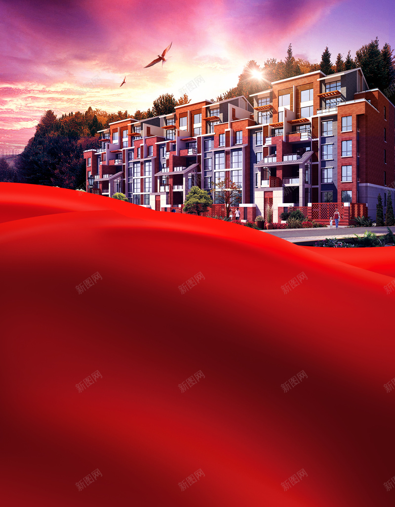 红色大气绸缎房地产宣传广告海报背景psd设计背景_88icon https://88icon.com 商业地产 地产单页 地产宣传 地产开盘 地产高炮 广告海报背景 房地产 激动 红色大气 绸缎 高端地产