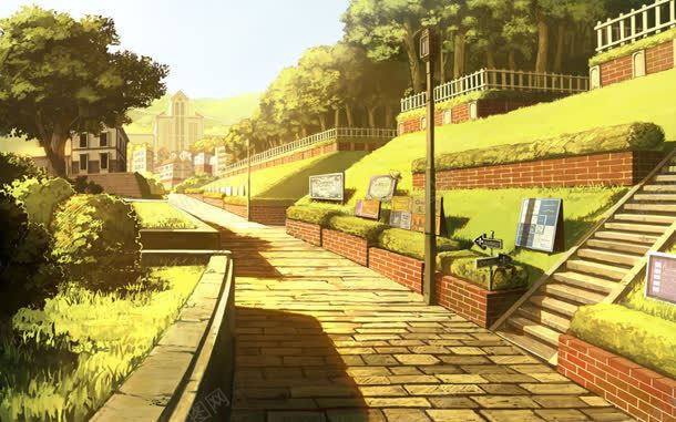 城市公园动漫插画jpg设计背景_88icon https://88icon.com 公园 城市 插画