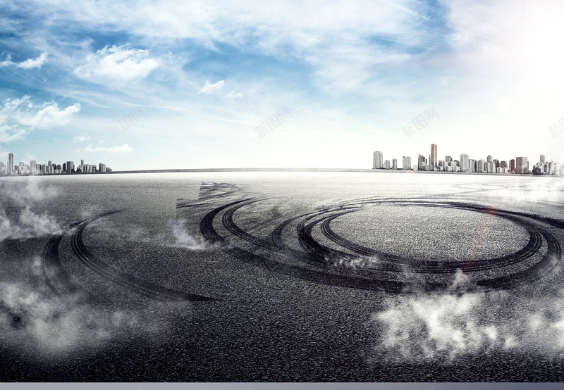 汽车大气背景psd设计背景_88icon https://88icon.com 城市 大气 天空 汽车 漂移 烟雾 白云 背景素材 蓝天 车痕