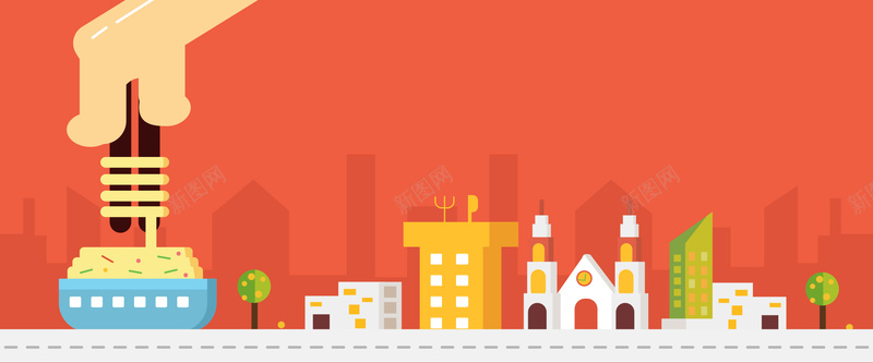 红色背景扁平美食城开业bannerpsd设计背景_88icon https://88icon.com banner 卡通 商业 喜庆 开业 扁平 招商 插画 红色背景 美食城