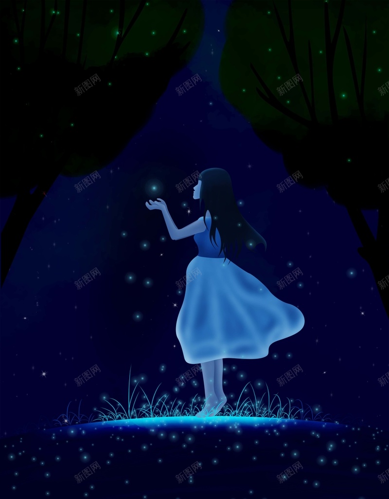 仲夏夜之梦海报背景psd设计背景_88icon https://88icon.com 夏夜 夜空 女孩 星星 星空 漫天萤火虫 萤火丛中 萤火虫 萤火虫萦绕的女孩