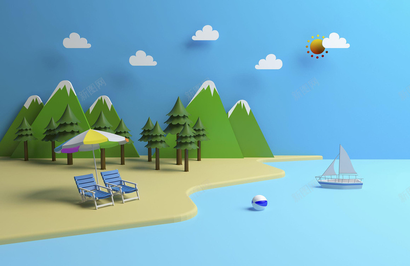 夏日清新海边旅游卡通背景jpg设计背景_88icon https://88icon.com 休闲夏季 卡通海滩 夏日 夏日促销 大自然 度假 椰树 海水 海边旅游 清新 蓝天 蓝色