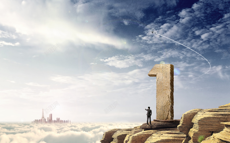 成功海报背景图psd设计背景_88icon https://88icon.com 云朵 人物 大气 男人开心 第一名 蓝天