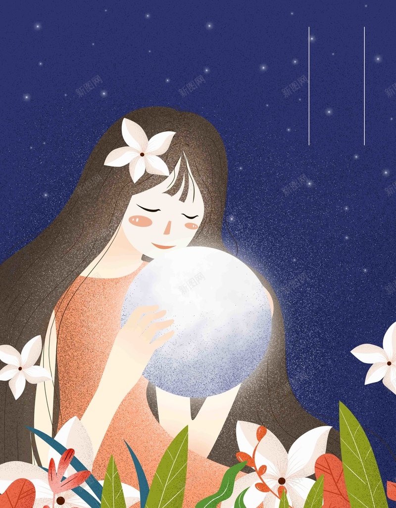 插画思念放进手心里手绘psd设计背景_88icon https://88icon.com 中秋 中秋佳节 中秋插画 中秋节 人物 夜晚 家人团圆 手绘 星空 月亮
