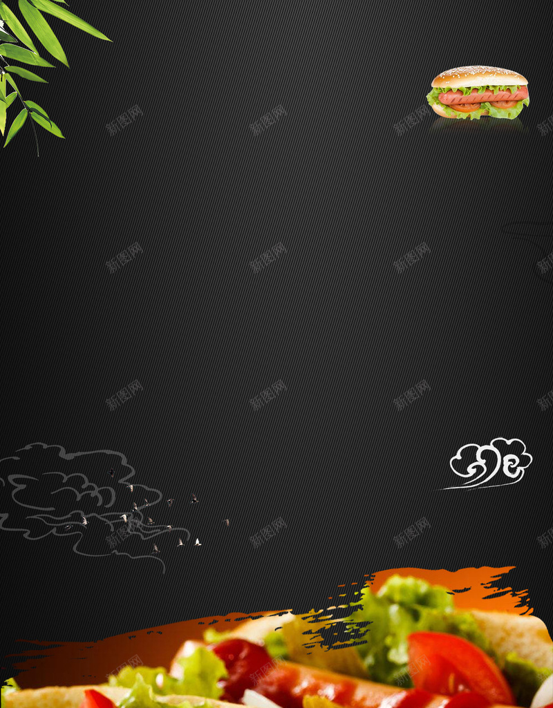 美味热狗h5质感海报背景psd分层psd设计背景_88icon https://88icon.com 三明治 奶酪 早餐 汉堡 沙拉三明治 火腿肠 热狗 祥云 竹叶 纹理背景 美味 美食 质感背景 黑色