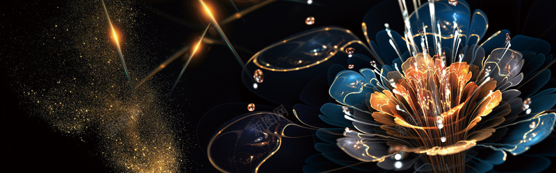 绽放的花黑色商务bannerpsd设计背景_88icon https://88icon.com 光线 冷色 商务 时尚 水珠 灯光 花卉 花朵 金沙 黑色