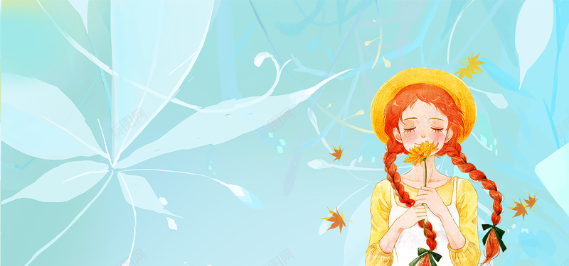 盛夏处暑文艺女孩白色花朵蓝色背景psd设计背景_88icon https://88icon.com 处暑 夏天 夏天海报 夏季 女孩 小清新 广告 枫叶 炎热夏天 白色花朵 盛夏 素材 背景 设计